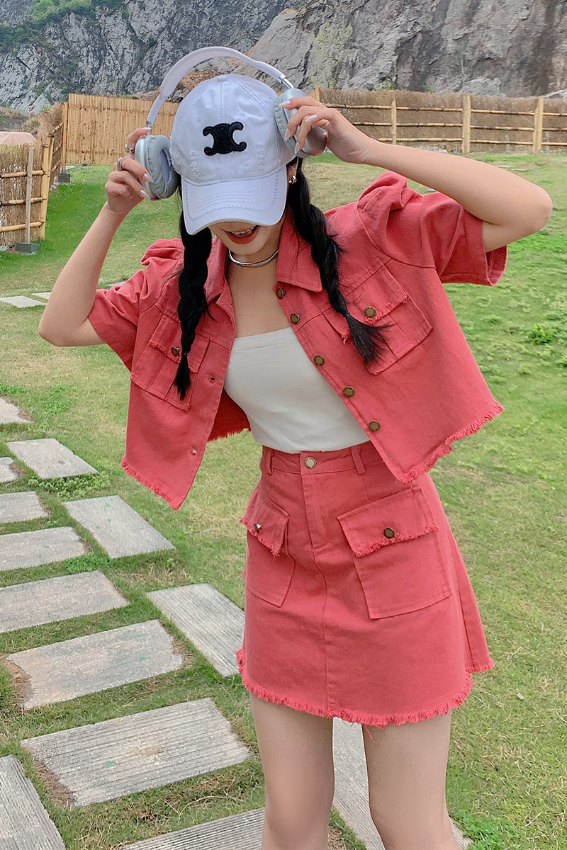 2023【新款】学院风休闲牛仔半身裙两件套270-2363P125控178,女装孕妇装,浙宝270