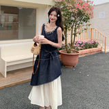 初夏2025新款设计感宽松遮肉显瘦长裙假两件拼接牛仔背心连衣裙女，商品下架区，浙宝270