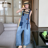 两面穿牛仔背带裤女夏新款休闲工装九分裤宽松阔腿裤气质连体裤，女装连体裤，浙宝270