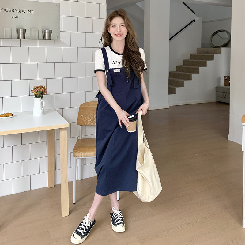 学院风可盐可甜时尚牛仔背带裙女夏季新款显瘦休闲吊带长款连衣裙,女装连衣裙,浙宝270