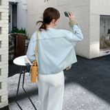 【26新款】浅蓝色复古格纹拼接牛仔外套270-7203P155控248，女装短外套，浙宝270