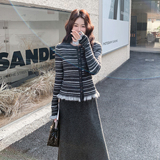 【26新款现货】温柔慵懒风条纹针织木耳边套装270-7205P155控248，女装大码女装，浙宝270