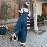 蕾丝拼接牛仔背带裤女夏季2025新款韩版小个子宽松减龄阔腿连体裤，女装连体裤，浙宝270