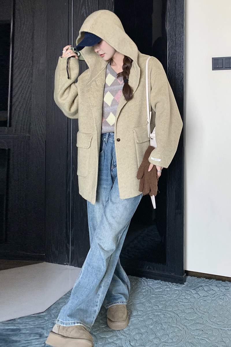 【现货】香草绿连帽双面毛呢大衣270-8967P235控345,女装毛呢外套,浙宝270