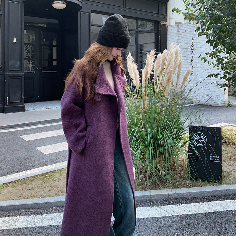 【新款】货源充足蓝莓紫立领双面羊绒大衣270-7123P295控388，女装毛呢外套，浙宝270