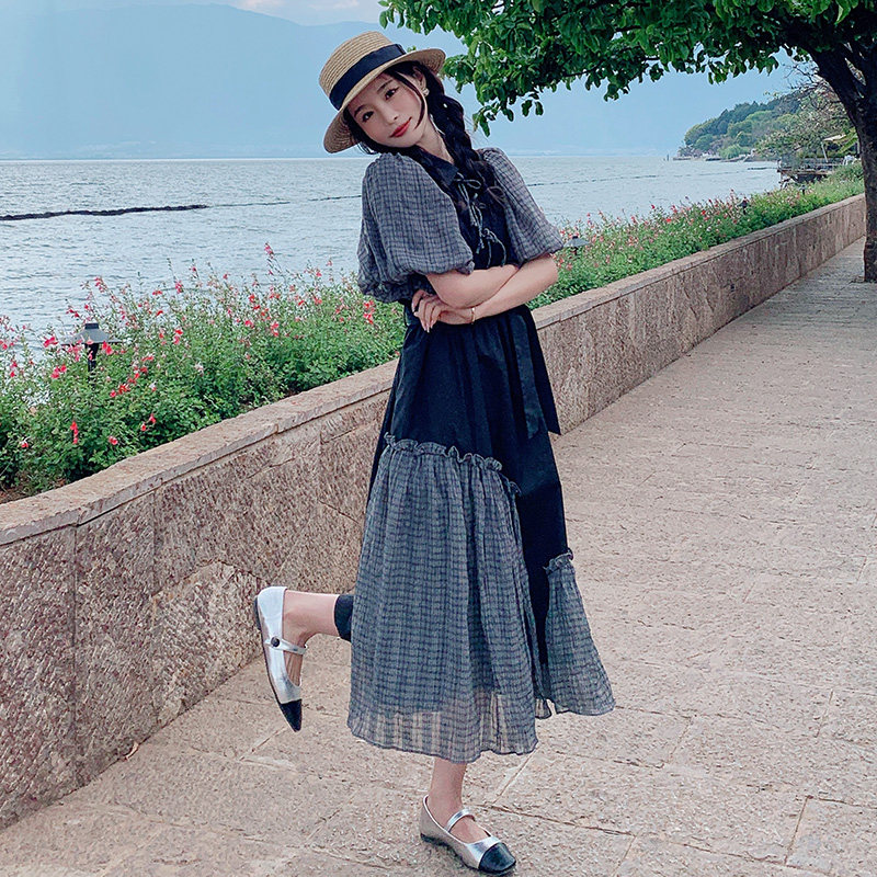 2023【新款】高级设计感格子拼色连衣裙270-2366P125控178,女装孕妇装,浙宝270
