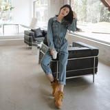 港风复古chic工装牛仔连体裤女春秋2025新款高级感休闲连身衣套装，女装连体裤，浙宝270