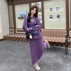 【26新款现货】温柔慵懒风紫色针织套装270-7207P155控248，女装套装/套裙，浙宝270