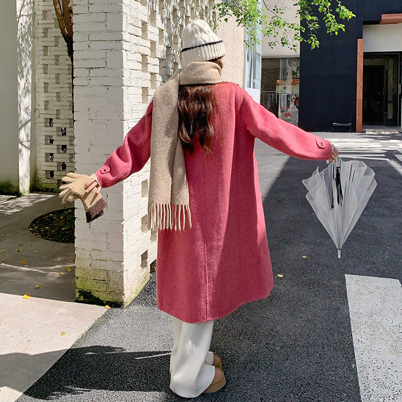 【新款】现货树莓红带小挎包双面毛呢大衣270-7108P275控378,女装毛呢外套,浙宝270