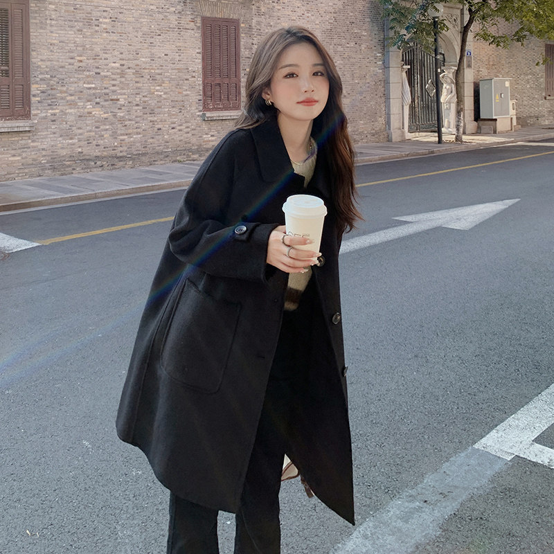 【新款货源充足】黑色跑量款双面羊绒大衣270-2261-P185控288,女装毛呢外套,浙宝270