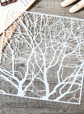 1张喜悦的艺术分支DIY模板装饰纸卡模板手绘花边涂鸦镂空绘画模板