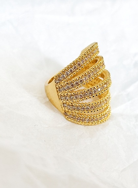 青岛饰品指环潮流时尚简约气质百搭款黄铜镀真金镶嵌锆石夸张戒指