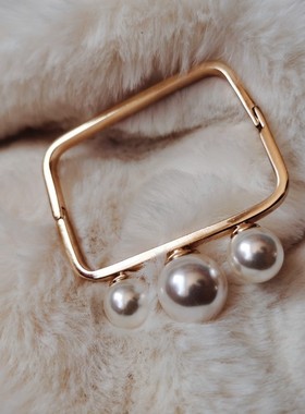 青岛外贸饰品手链日韩欧美风时尚潮流珍珠个性开口长方形黄铜手镯