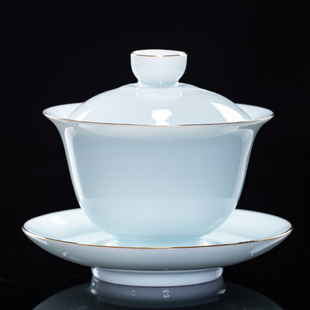 影青瓷盖碗茶杯大号青白瓷手工陶瓷功夫茶具套装三才敬茶碗泡茶壶