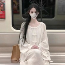 新中式佛系女装中国风禅意茶服高级感白色盘扣上衣两件套装女秋季