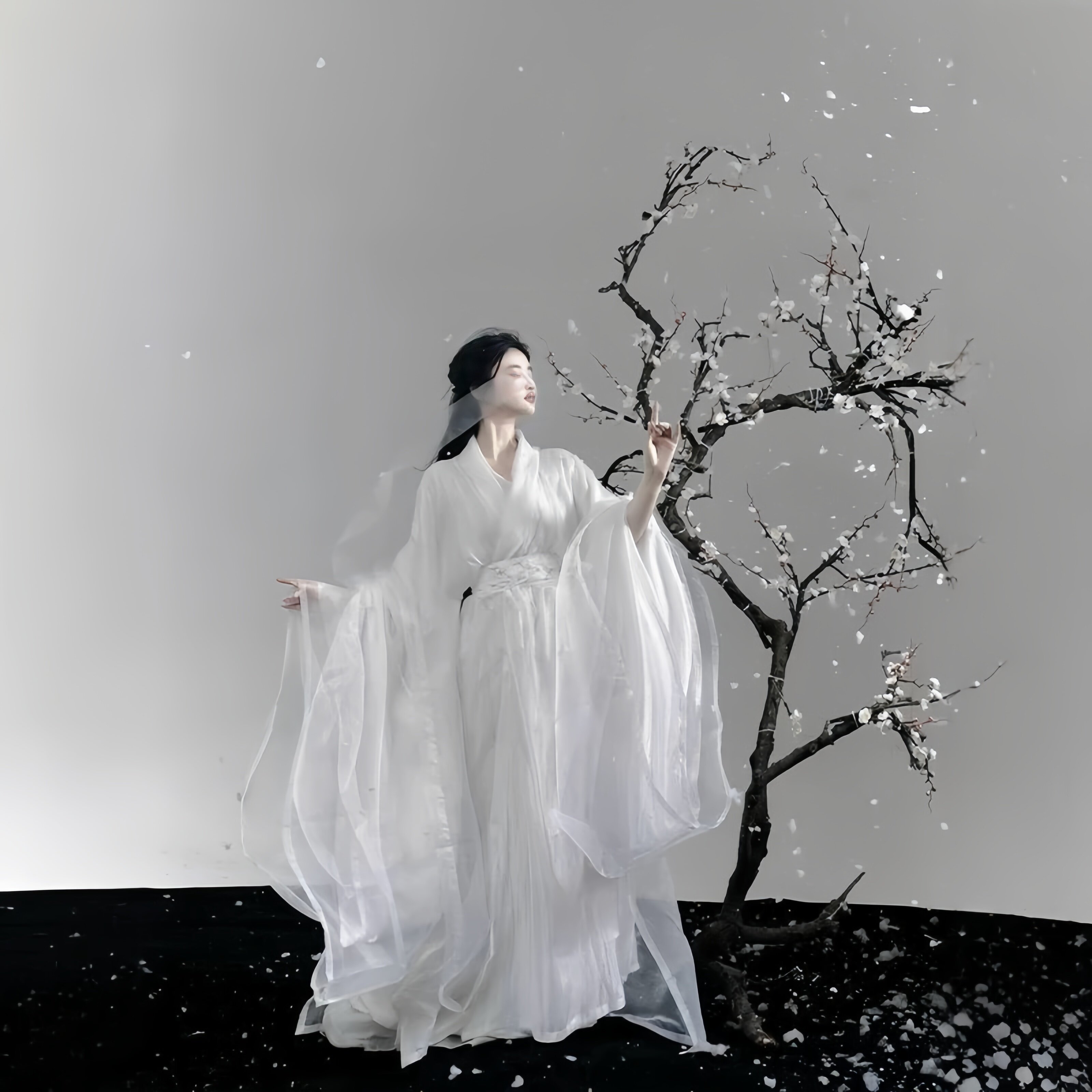 原创汉服【雪梅】汉服女绣花大袖衫双层交领长衫直裾清冷汉服梅花