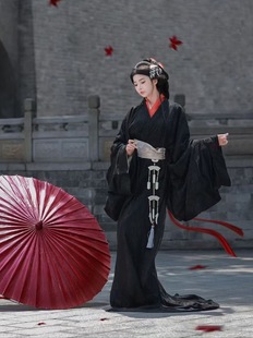 套装 黑色蕾丝古风汉服魏晋原创直裾战国交领日常男女古装 春秋爆款