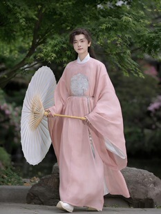 【桃之】唐朝唐制圆领袍粉色男女款春夏绣花古风仙气飘逸古装套装