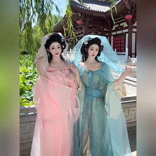 日常爆款 飘逸 粉色蓝色斗篷原创春夏冷风汉服古风复原仙气薄款