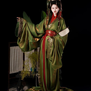 绿色春夏战国袍原创复原汉服红色交领古装日常传统古风直裾放量款
