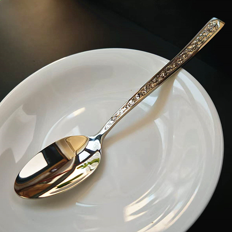 1不锈钢岩纹柄法式餐勺汤匙更