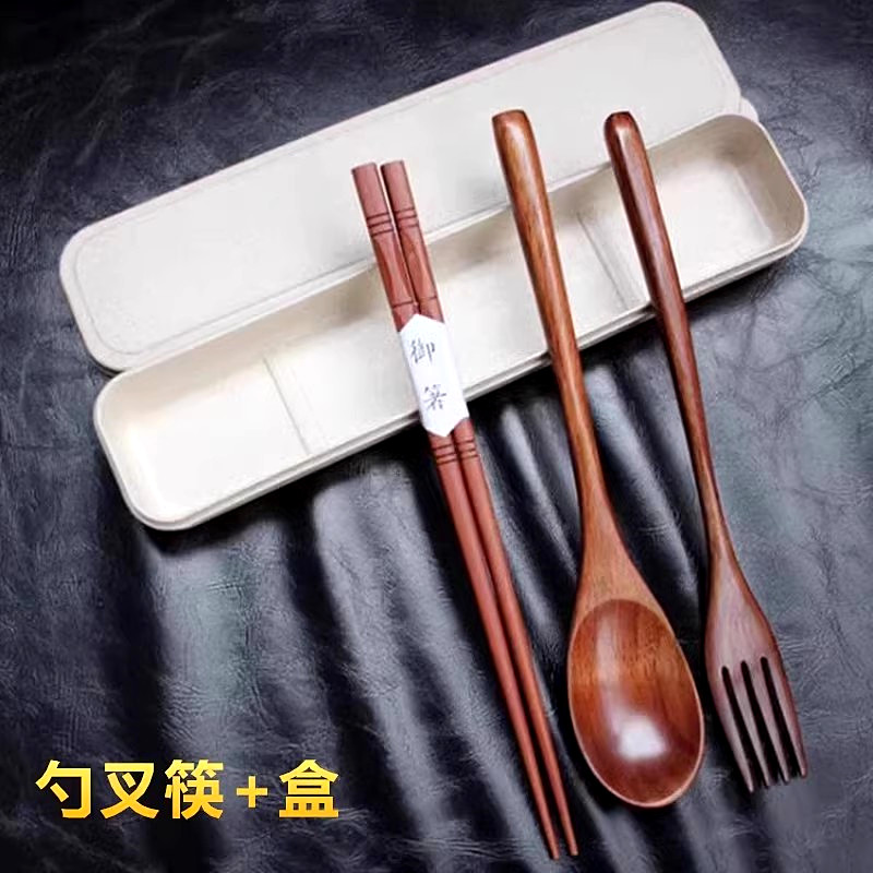 日式木质餐具勺子筷子叉子三件套