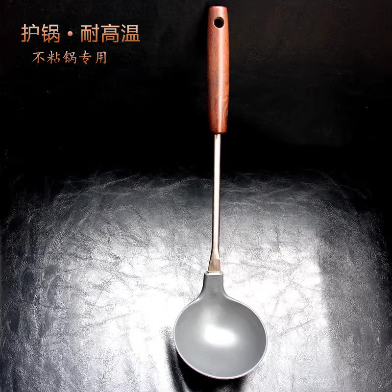 高档木柄食品级硅胶大汤勺日式家用粥勺不粘锅专用铲勺火锅勺大号