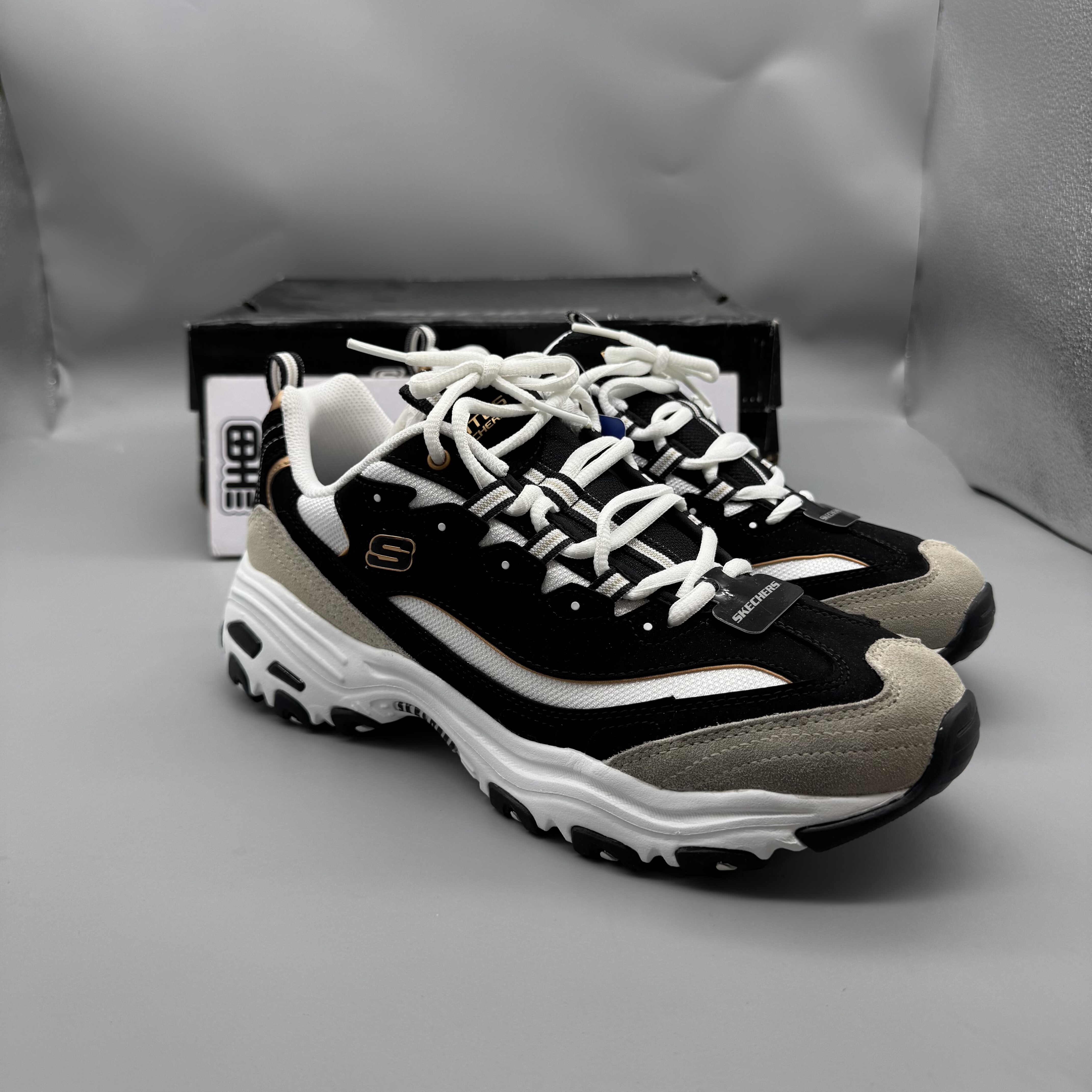 Skechers斯凯奇男鞋黑金熊猫鞋经典运动鞋厚底老爹鞋休闲鞋666114