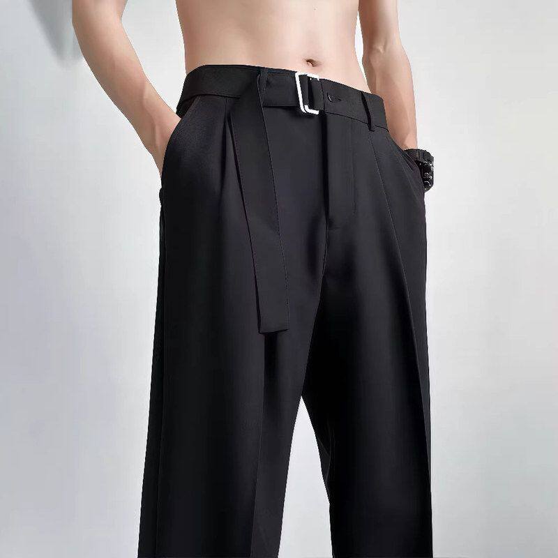 男慵懒宽松夏季直筒腰带潮牌休闲裤男生垂坠感自带西裤冰丝薄款