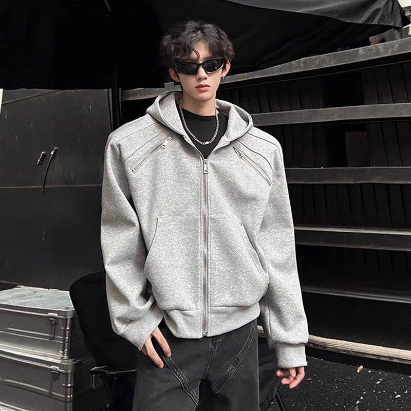 c外套高级感卫衣le连秋冬夹克帽衫垫肩潮牌anfit男款开衫灰色短款