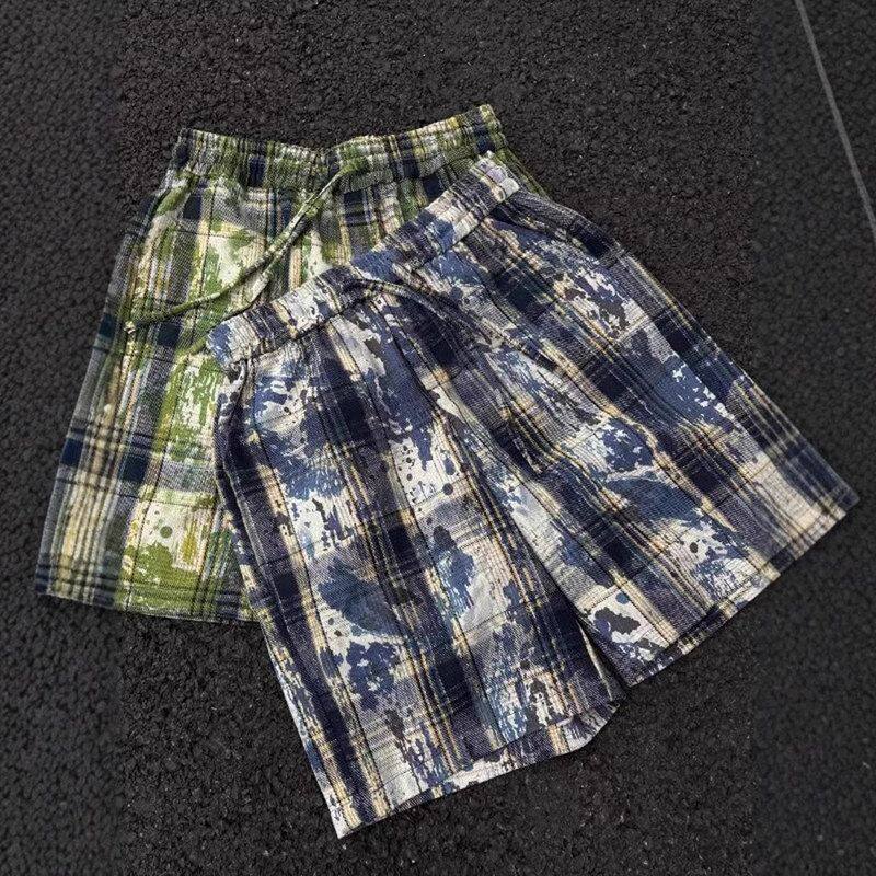 直筒短裤蓝色阔腿裤夏季扎染男款