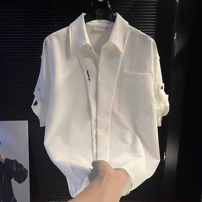 穿男款白色小众夏季五分袖短袖