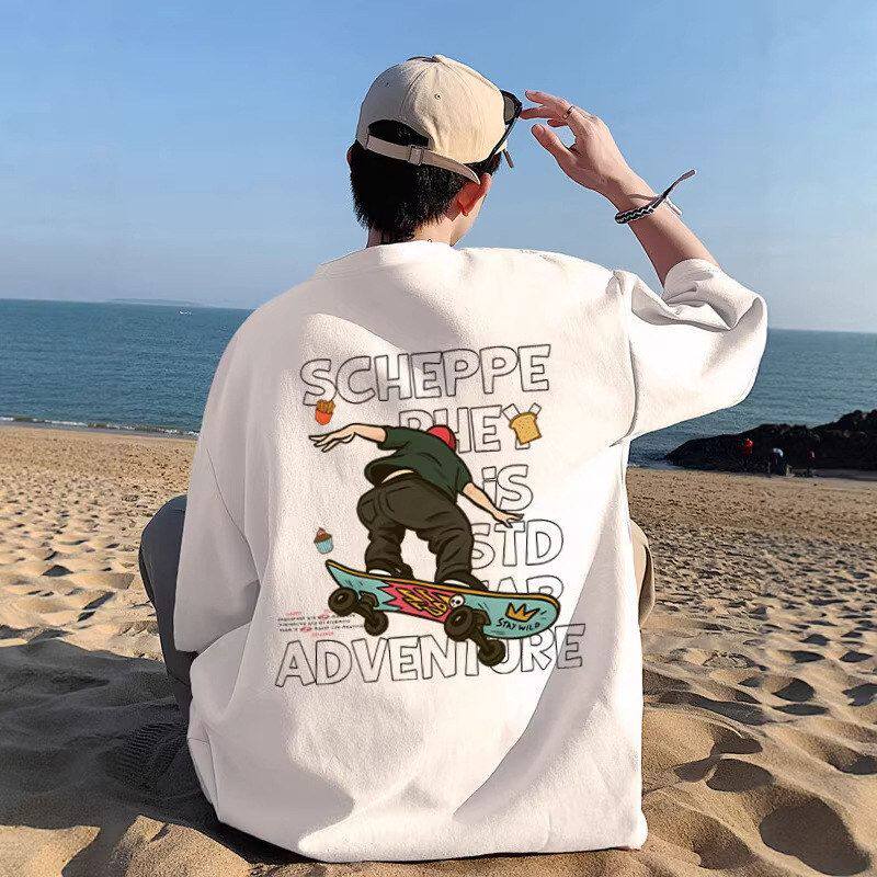 男款青少年学生衣服五分袖纯棉初高中夏季帅气短袖宽松半袖上t恤