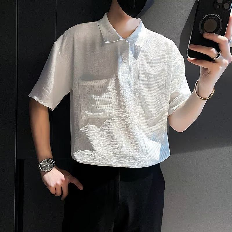 高级感短袖男款夏季潮牌痞帅拼接t恤2024新款男士夏装半袖Polo衫