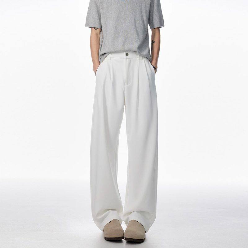 夏季白色潮牌长裤阔腿垂感高级直筒宽松男生新款子西装裤休闲痞帅