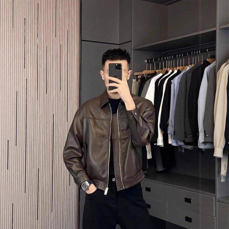 上衣男外套机车搭皮衣短款棕色痞帅高级感穿夹克秋冬季美拉德休闲