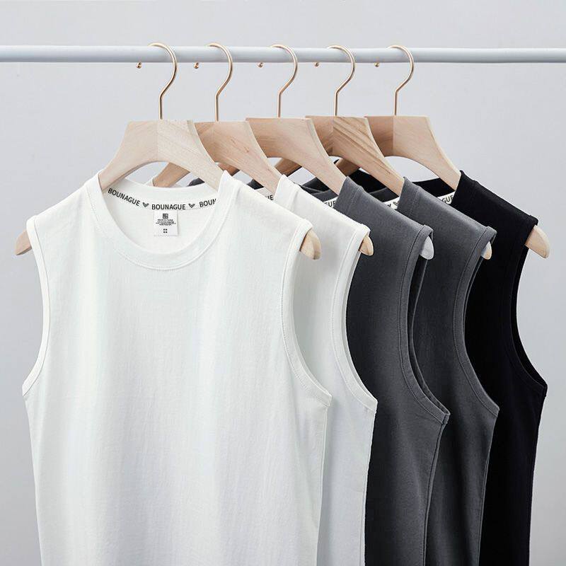 夏季打底衫白色T恤跨栏纯棉220G篮球背心男运动砍袖健身宽肩无袖