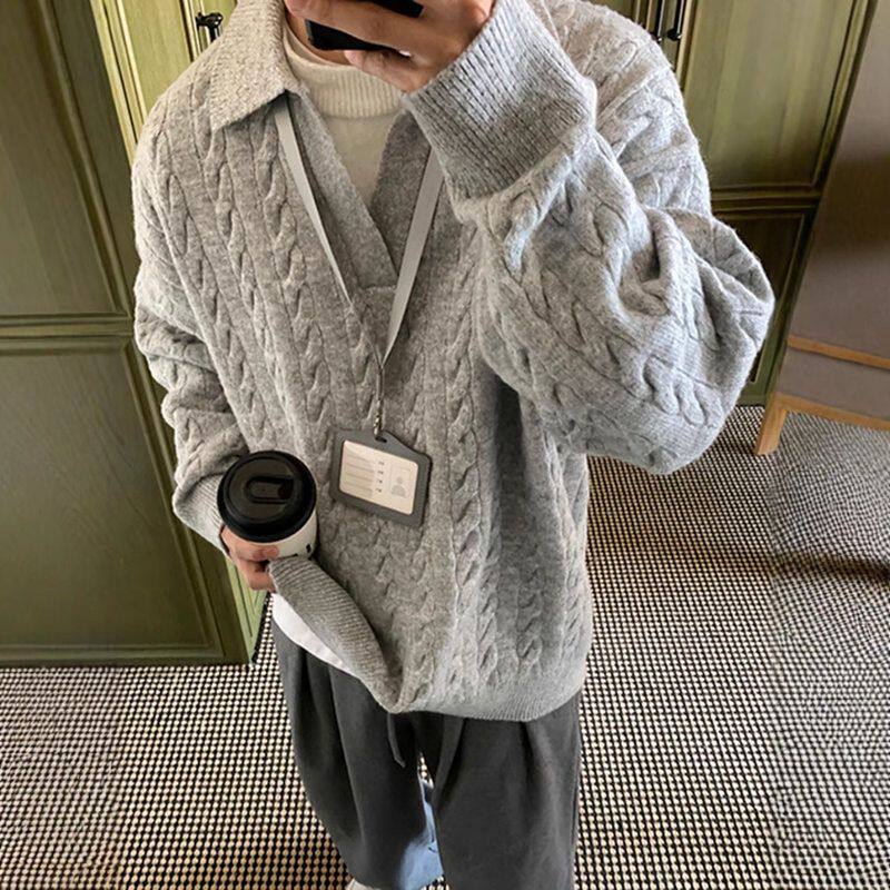 毛衣灰色男款搭领内慵懒假两件搭针织衫高级感冬季起球韩系v穿不