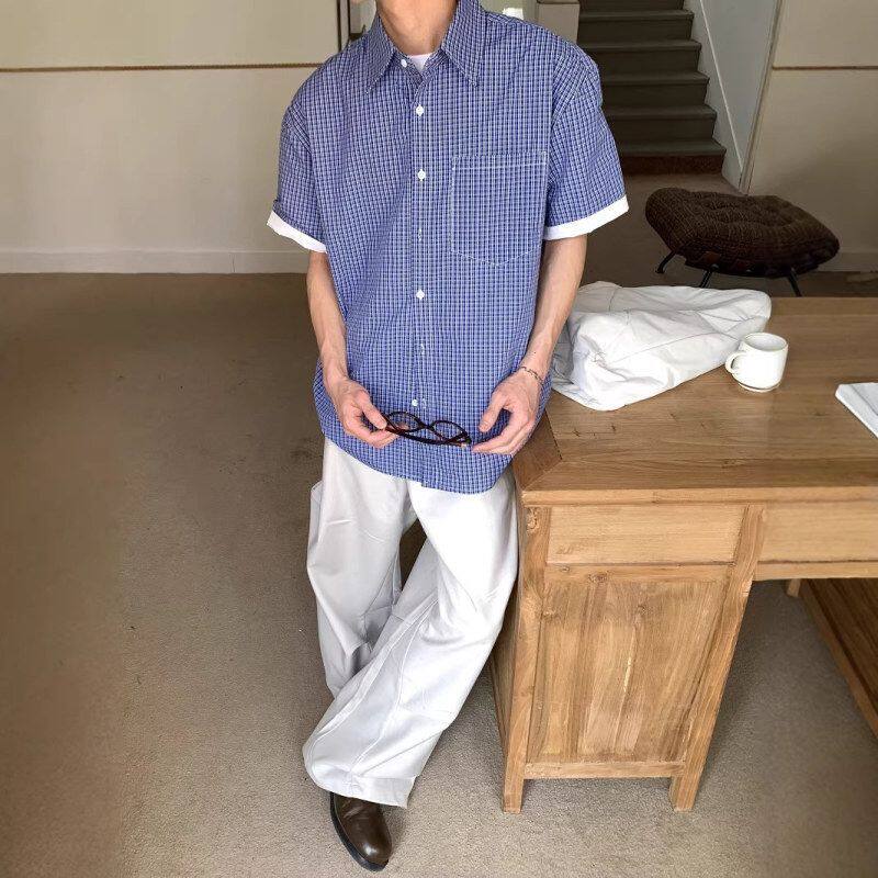 夏季冰丝短袖衬衫格子男女防晒