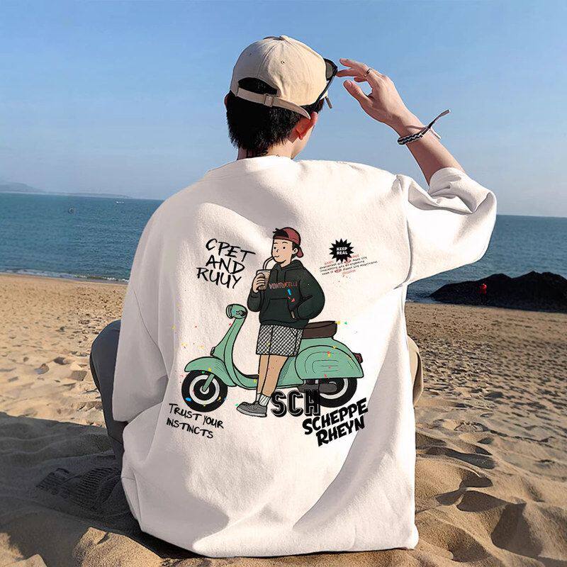 男孩纯棉体恤初高中印花卡通学生2025夏季短袖t恤上衣青少年帅气