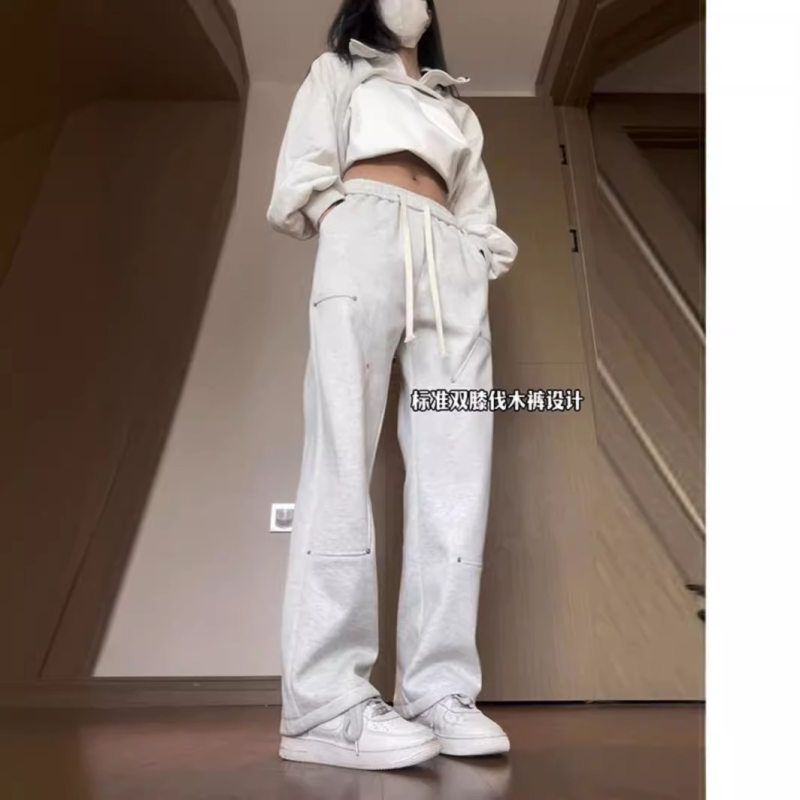 垂感夏季小个子运动裤高级感裤子美式灰色男款束脚学生hiphop卫裤