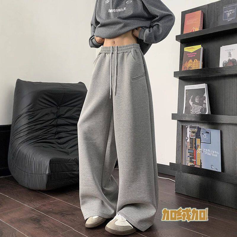 男美式lec重磅anfit休闲加绒卫裤秋冬宽松男款加厚裤子阔腿直筒裤