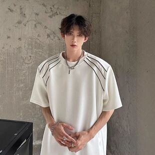 男重磅衣服美式小众夏季上t恤垫肩短袖潮牌canfit设计感高克重le