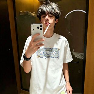 夏季刺绣重磅字母短袖新款2026宽松初中纯棉T恤高中学生男款上衣