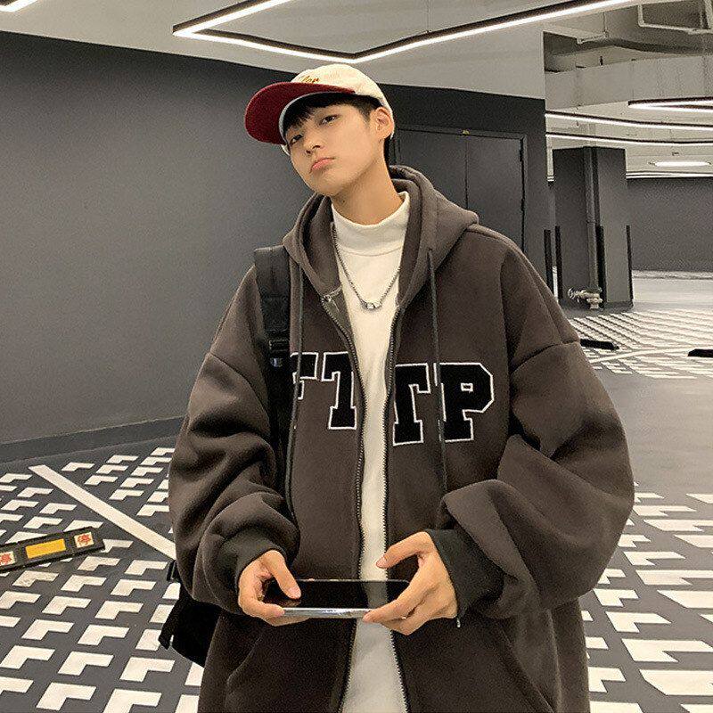 连帽开衫秋冬冬季上衣款高克重加厚美式卫衣重磅加绒男款外套潮牌