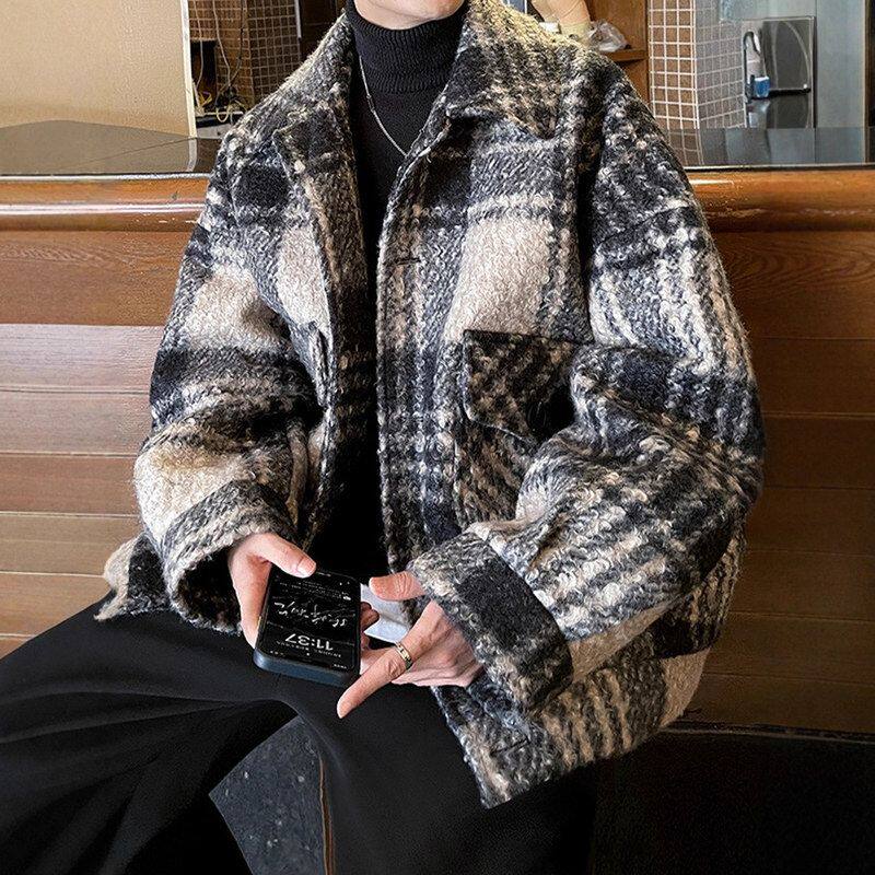 休闲保暖子秋冬季夹克风格男加厚小香毛呢外套复古潮牌痞帅高级感