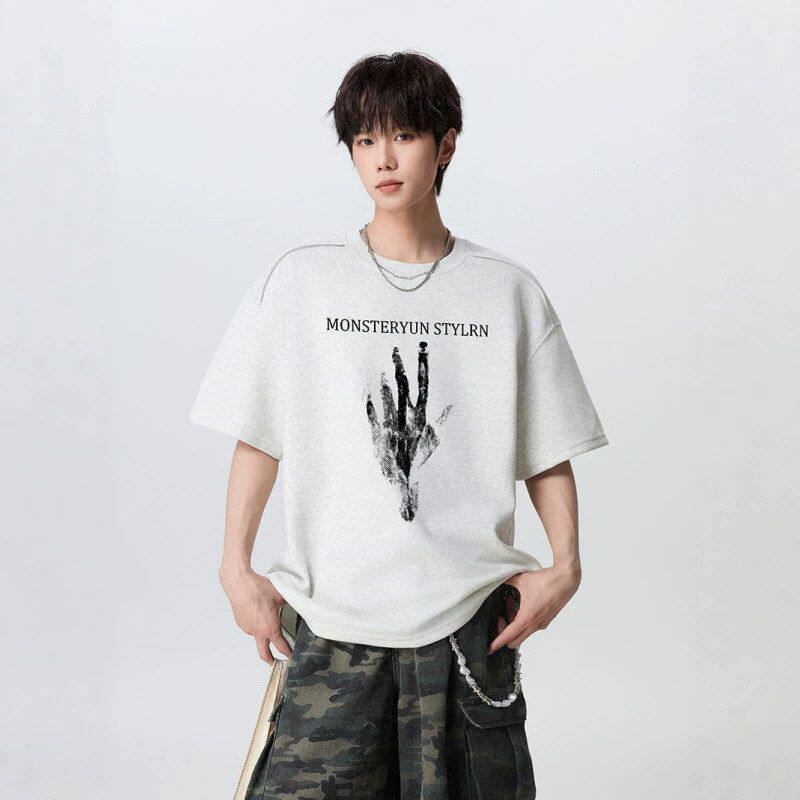 男女宽松夏季新款正肩印花同款解构短袖t恤高街时尚百搭上衣潮流