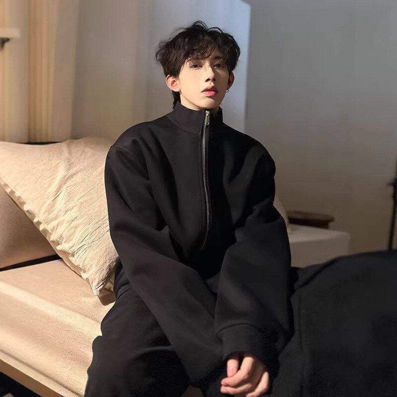 anfit外套开衫c春秋垫肩男卫衣夹克重磅2026le短款高级感冬季立领