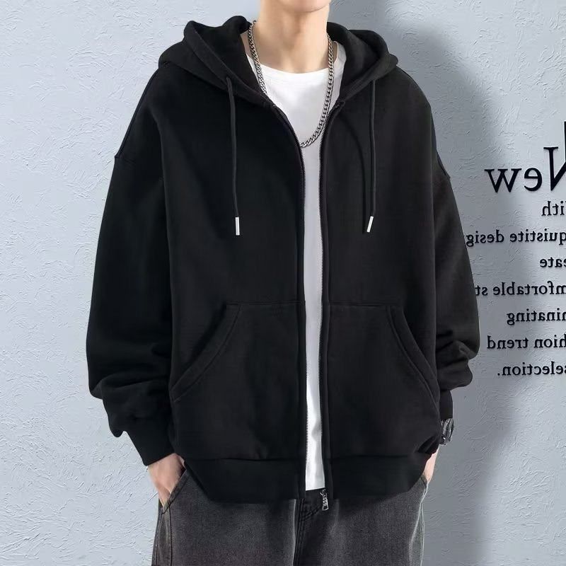 开衫拉链卫衣男纯色外套2024秋季青少年休闲百搭连帽薄款夹克上衣