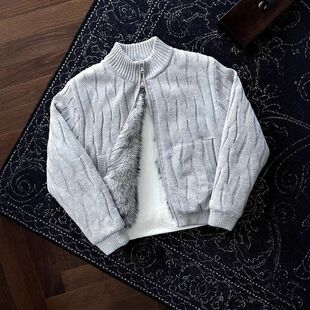 毛衣加绒绞花加厚男款荆刺外套开衫高级感冬季风老钱针织衫座山雕